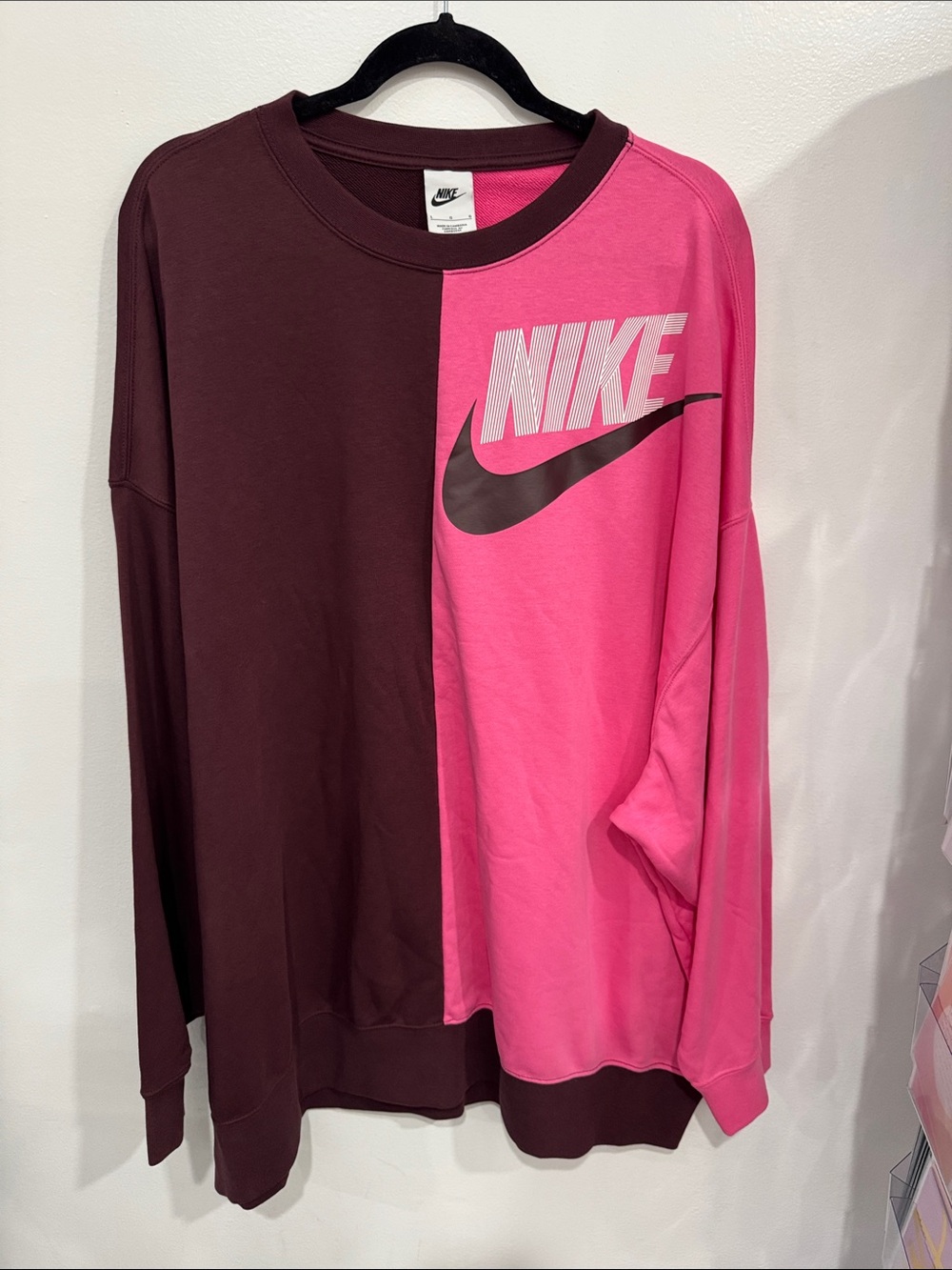 Nike Two-Tone Crewneck Sweatshirt in Pink & Maroon